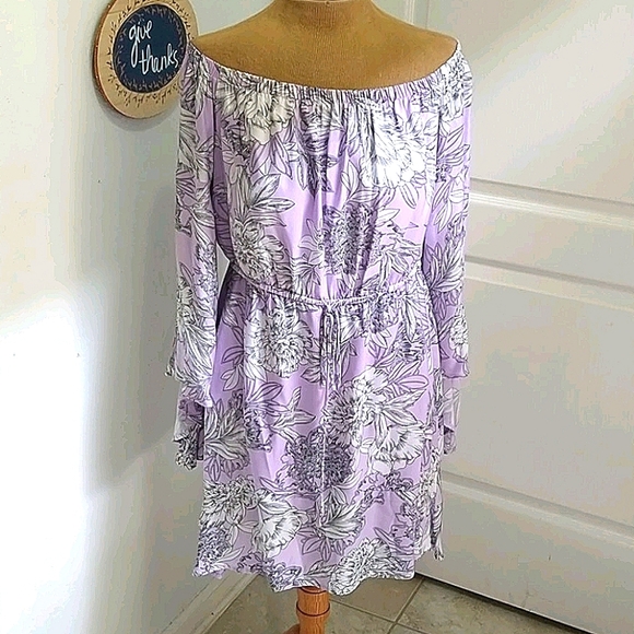 Bardot Bell Sleeve Off- ShoulderFloral Print Dress - Picture 1 of 9